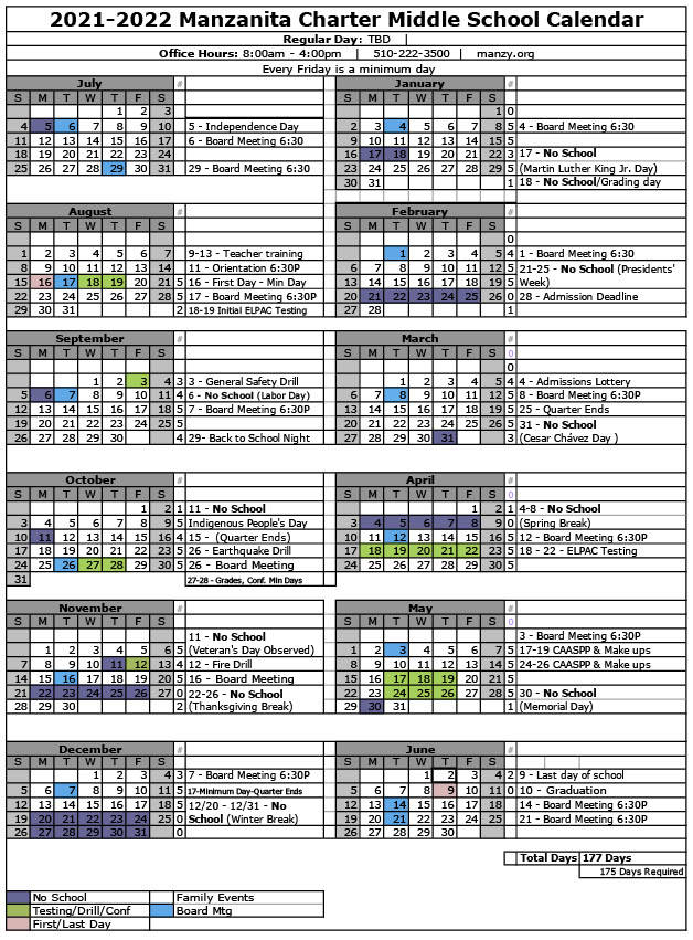 Sjsu Academic Calendar Spring 2022 Calendar – Manzanita Charter Middle School